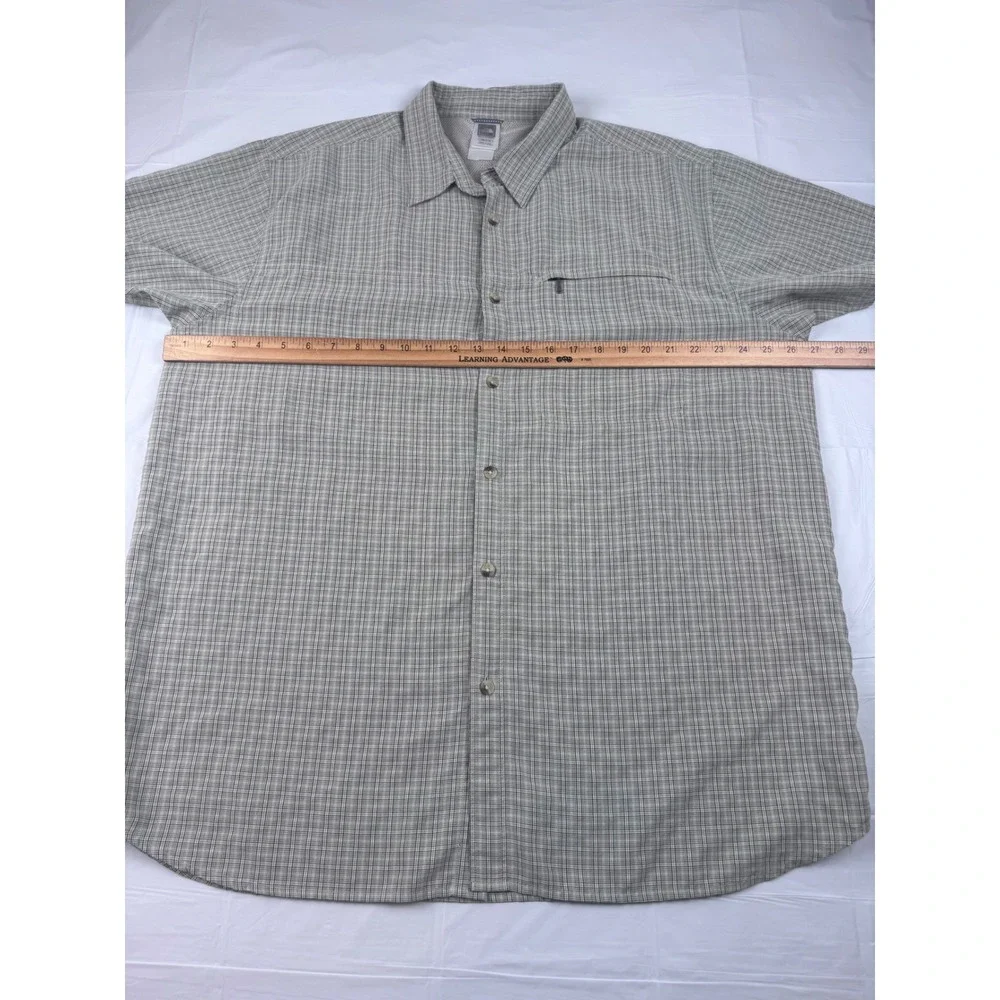 The North Face Mens XXL Beige Plaid Short Sleeve Hiking Button Up‎ Shirt Modal